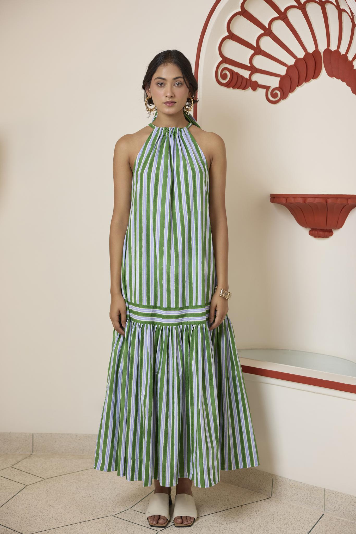 Forest Green Halter Maxi Dress Khajoor Forest Green Halter Maxi Dress Khajoor