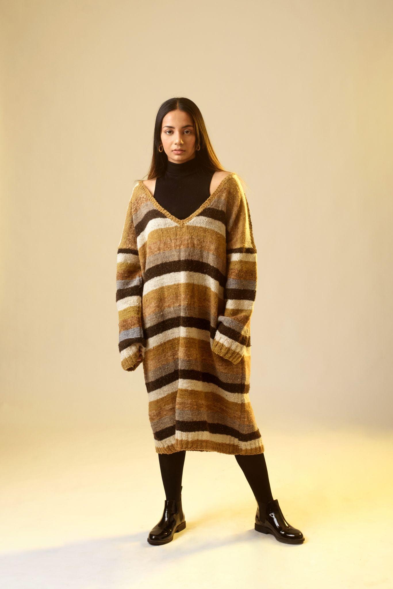 oversized sweater as a dress STRIPED OVERSIZED SWEATER DRESS – Khajoor