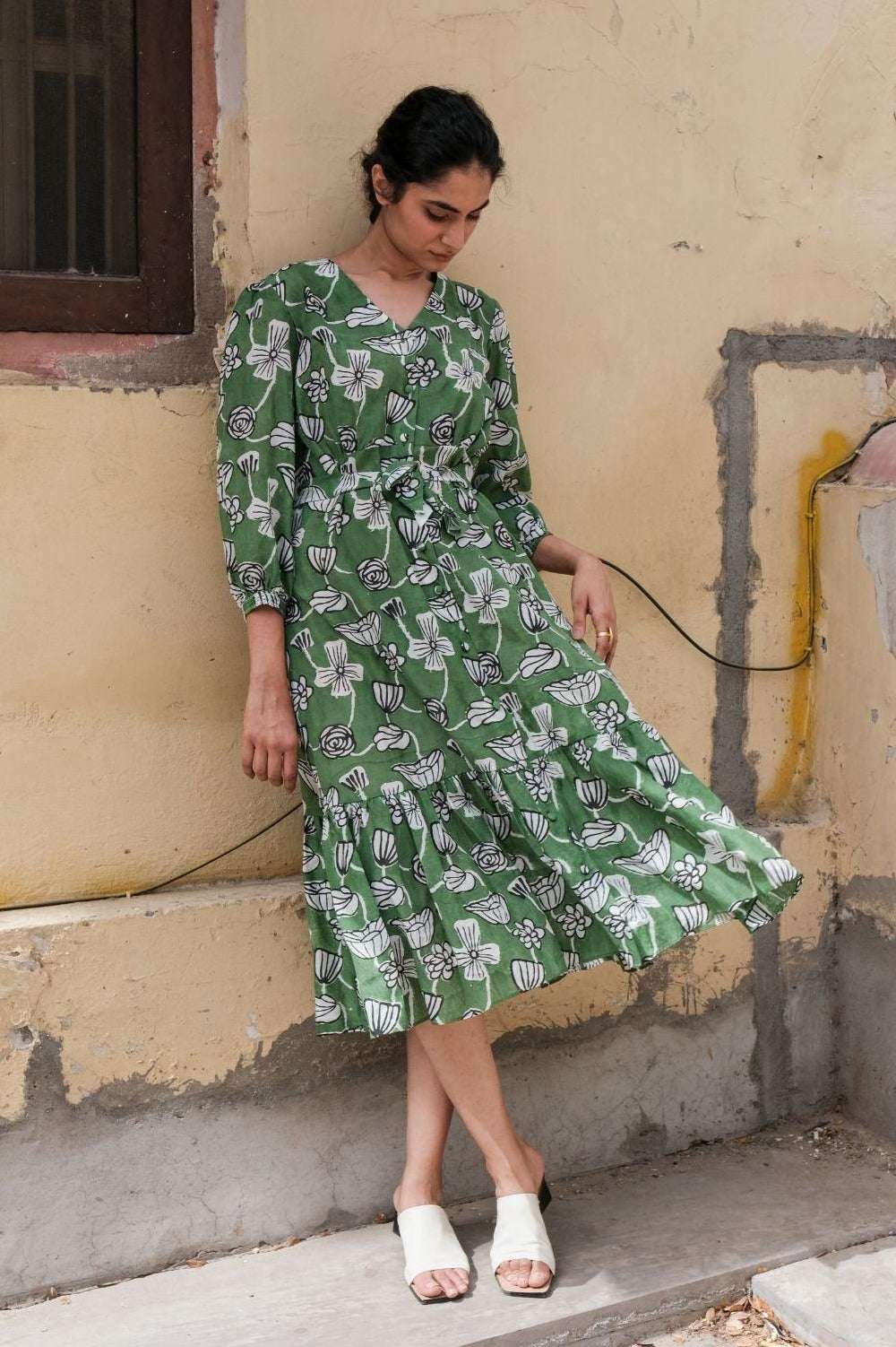 Botanical Vine Button Down Dress Khajoor Botanical Vine Button Down Dress Khajoor