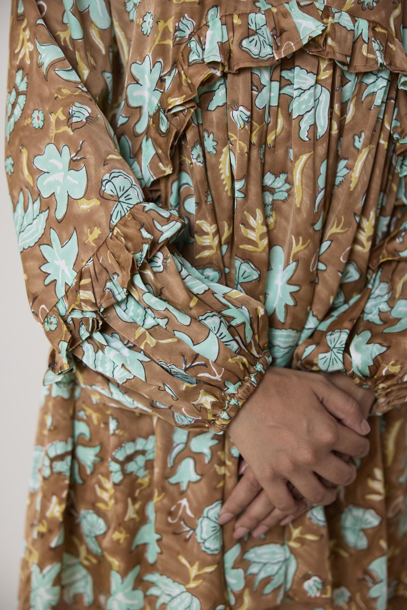 Umber Garden Ruffle Dress