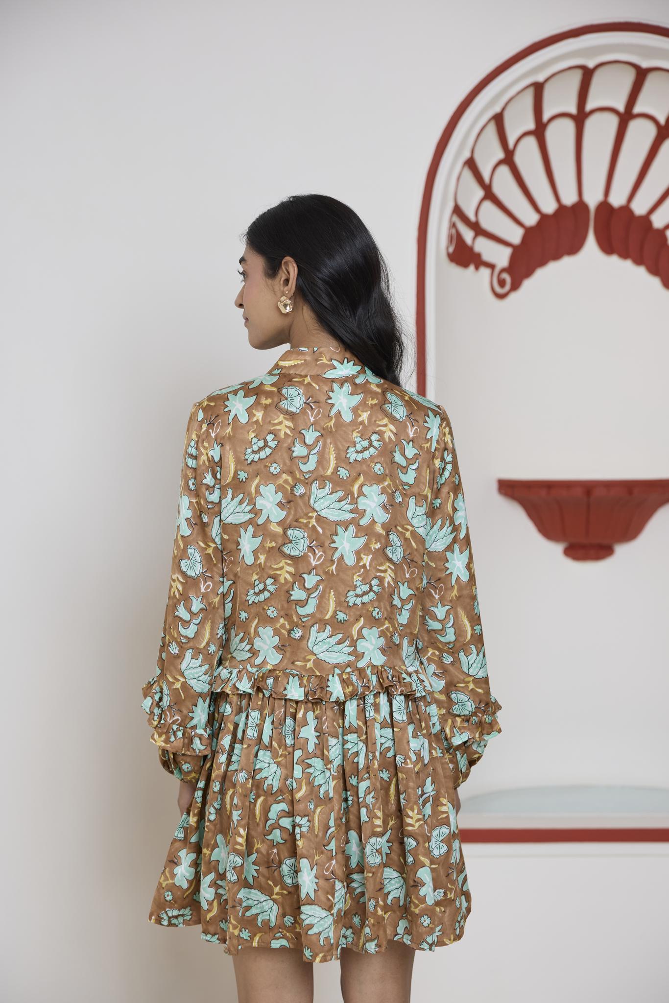 Umber Garden Ruffle Dress