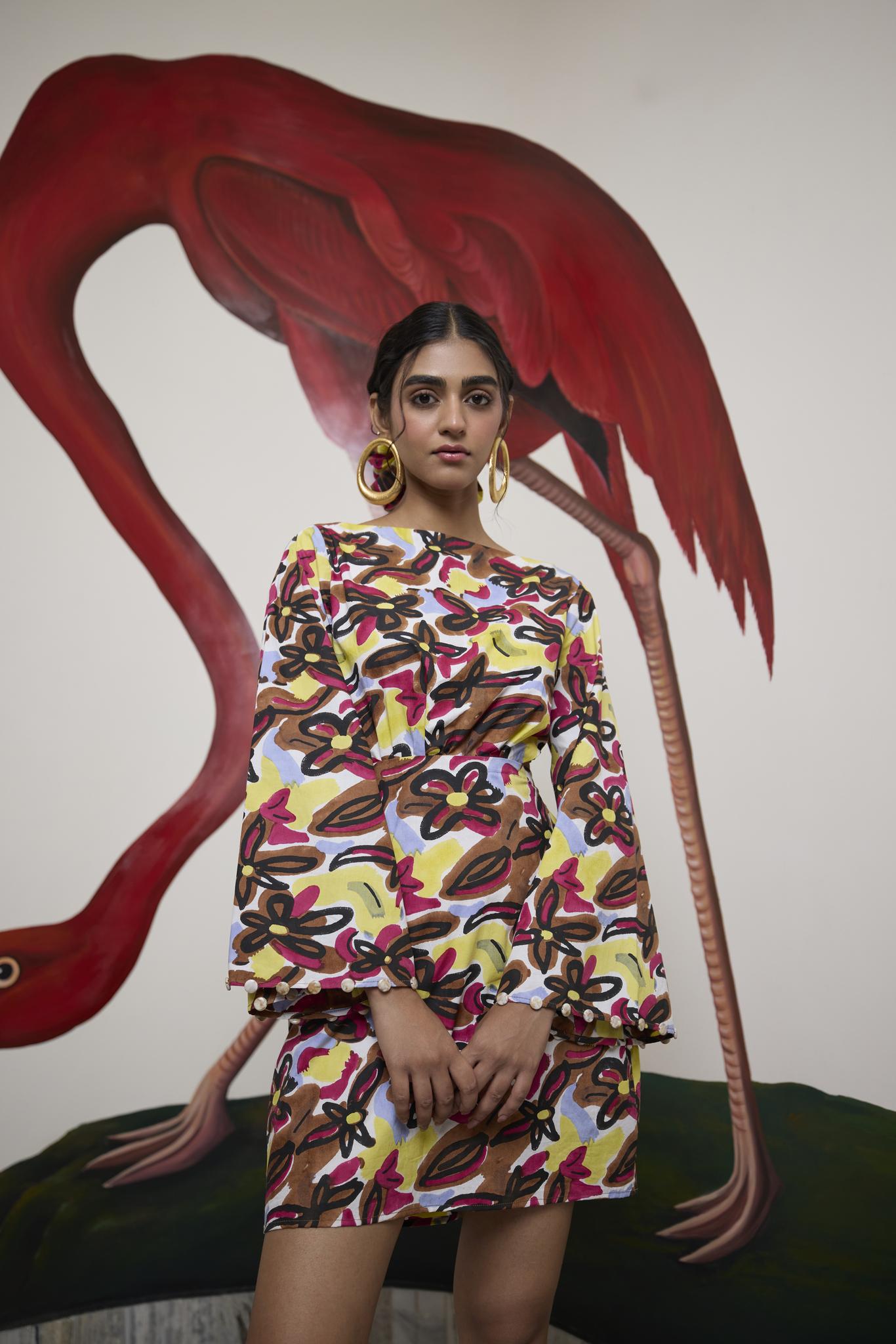 Abstract Dawn Wrap Mini Dress