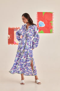 Abstract Gardenia Kaftan Dress