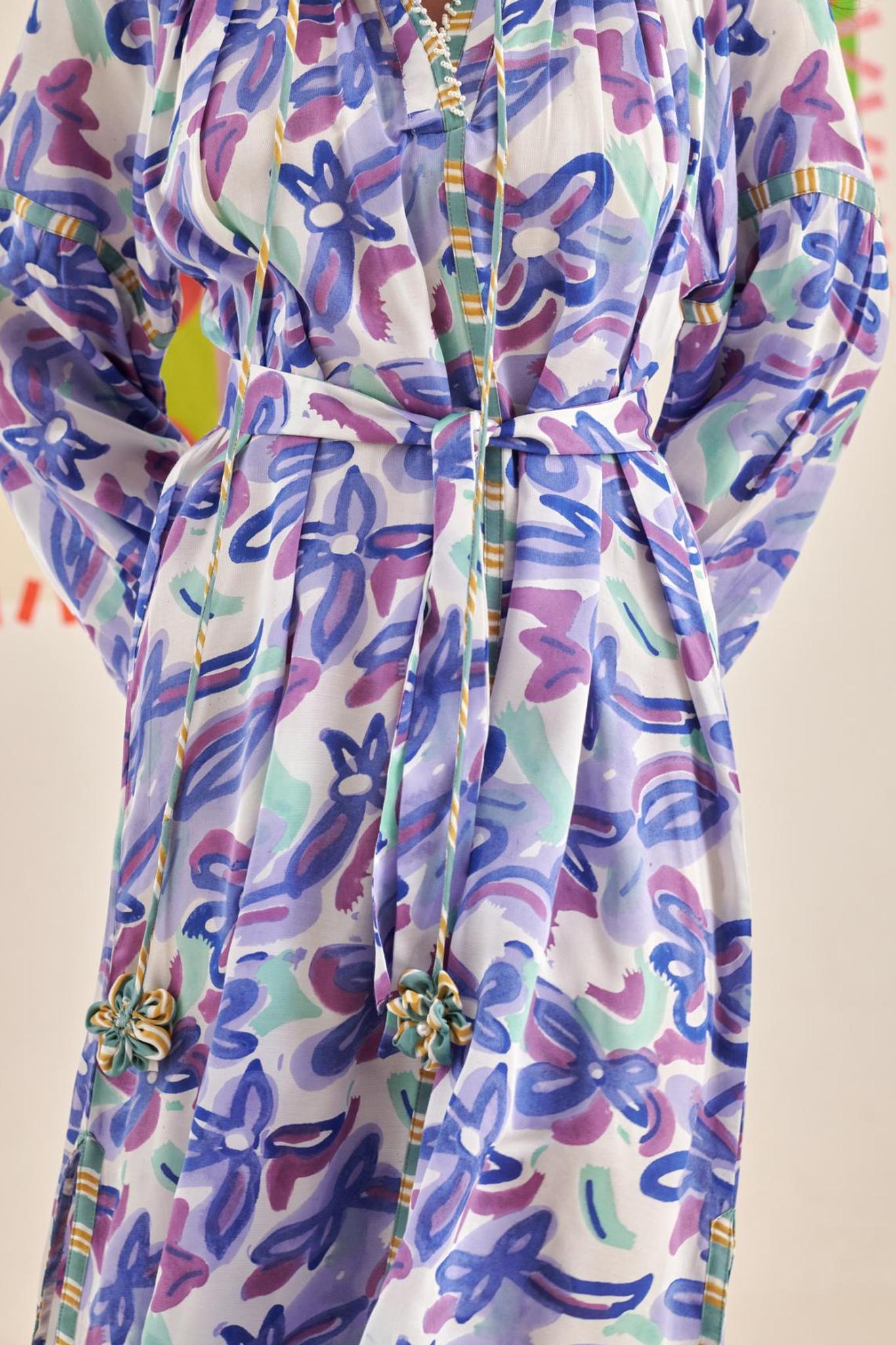 Abstract Gardenia Kaftan Dress