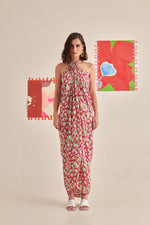 Load image into Gallery viewer, Floral Halter Neck Draped Dress
