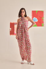 Load image into Gallery viewer, Floral Halter Neck Draped Dress
