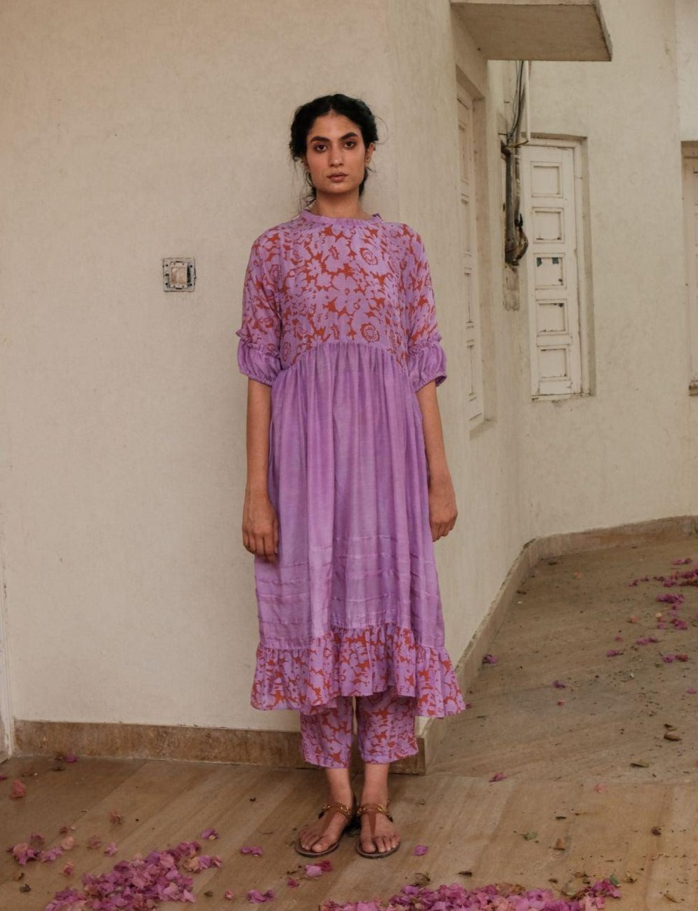 Lavender Floret Gathers Co-ord Set - Khajoor