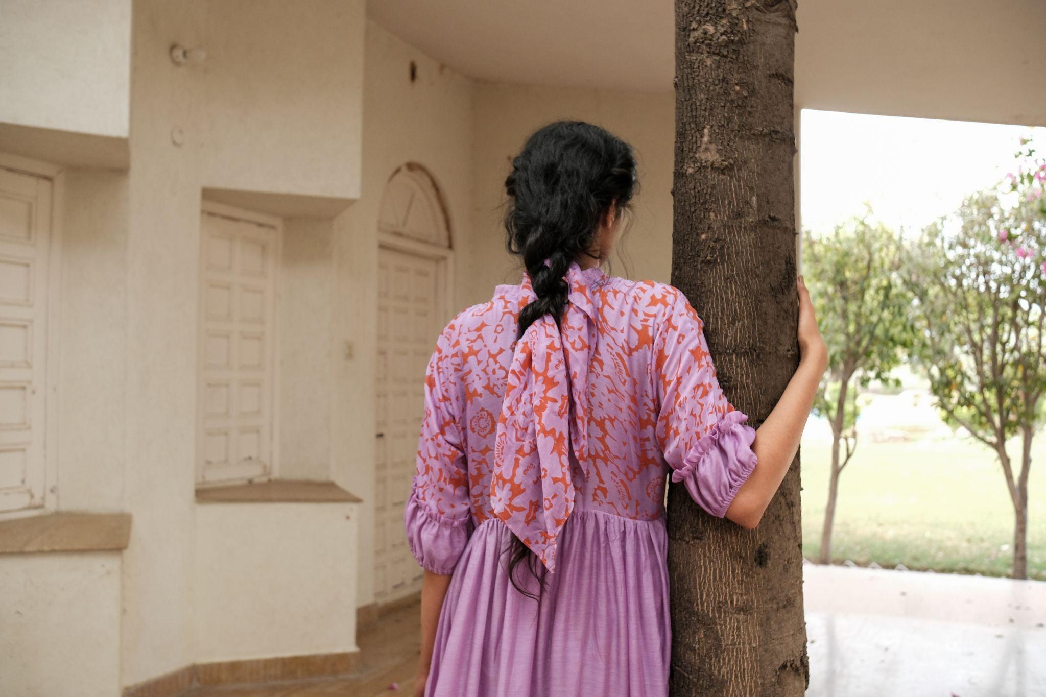 Lavender Floret Gathers Tunic - Khajoor